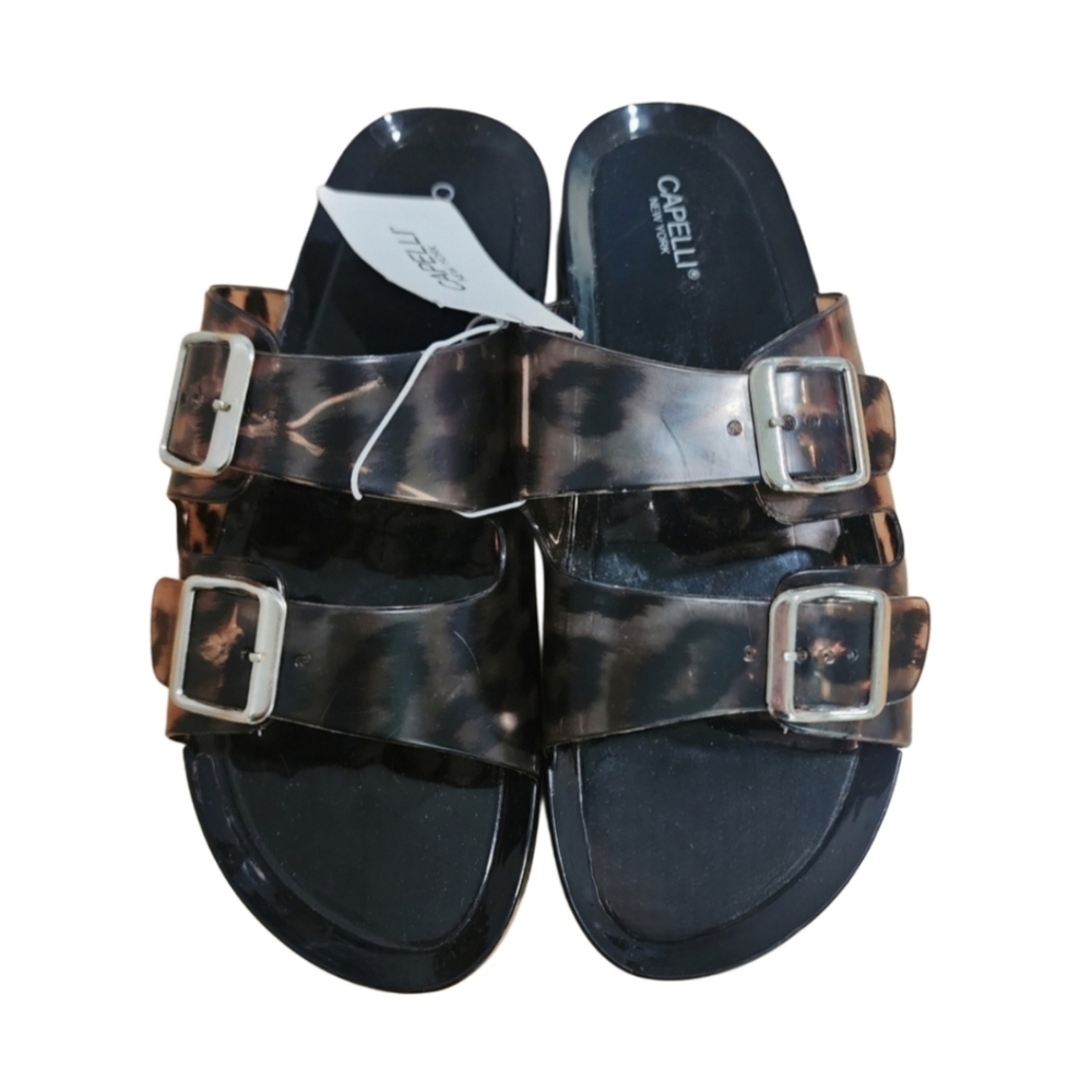 2FOR$30 - NWT Capelli Tortoise Shell & Black Double Strap Buckle Sandals, Size 7